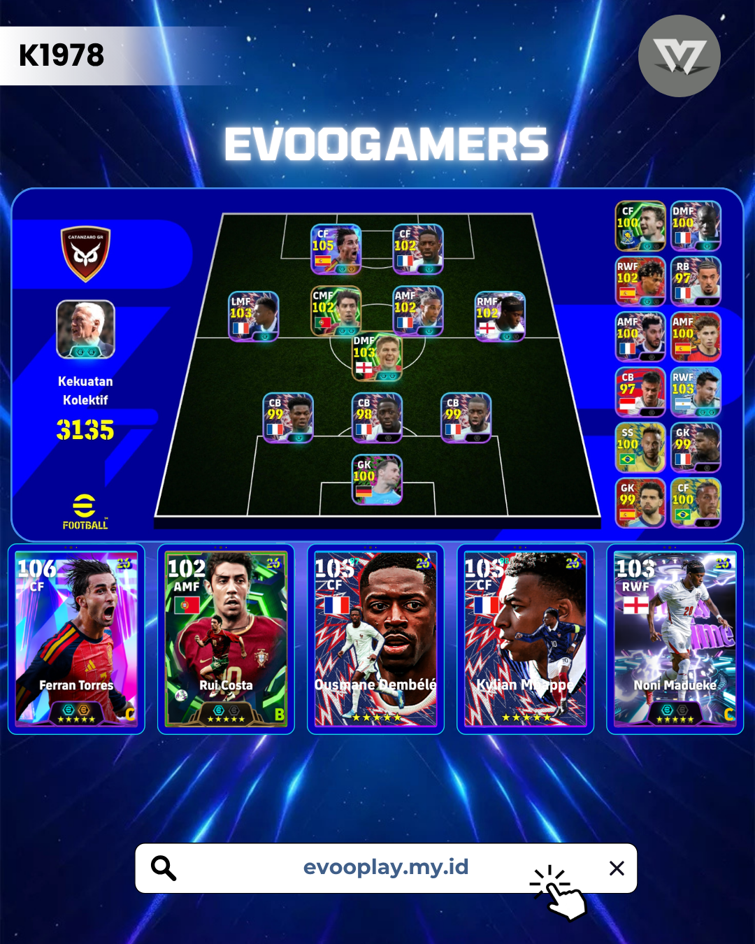 Pack Prancis, Ferran Torres, madueke,Rui Costa dkk